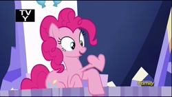 Size: 1280x720 | Tagged: safe, imported from derpibooru, screencap, pinkie pie, earth pony, pony, 28 pranks later, season 6, cartoon physics, female, heart pounding, heartbeat