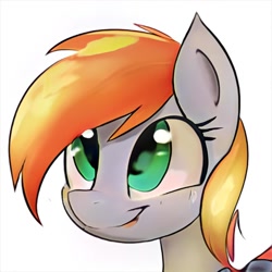 Size: 1024x1024 | Tagged: safe, artist:thisponydoesnotexist, imported from derpibooru, pony, ai content, ai generated, bust, generator:thisponydoesnotexist, looking up, neural network, portrait, simple background, solo, white background