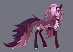 Size: 3233x2323 | Tagged: safe, artist:1an1, imported from derpibooru, demon, demon pony, hellhound, pony, blushing, chest fluff, choker, hair over one eye, hellhound pony, helluva boss, hoof hold, looking at you, loona (helluva boss), pale belly, ponified, raised hoof, red eyes, spiked choker, standing