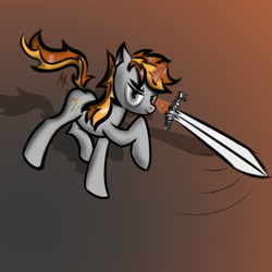 Size: 1280x1280 | Tagged: safe, imported from derpibooru, oc, oc only, oc:wrought alloy, pony, unicorn, butt, female, gradient background, longsword, mare, sword, weapon