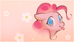 Size: 2142x1205 | Tagged: safe, alternate version, artist:mirroredsea, imported from derpibooru, pinkie pie, pony, :p, bust, cute, diapinkes, female, floppy ears, flower, looking at you, mare, portrait, solo, tongue out