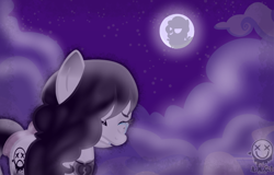 Size: 1118x714 | Tagged: safe, artist:amgiwolf, imported from derpibooru, oc, oc only, oc:amgi, earth pony, pony, cloud, crying, earth pony oc, eyes closed, female, full moon, mare, mare in the moon, moon, night, outdoors, sad, stars
