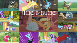 Size: 1978x1113 | Tagged: safe, edit, edited screencap, editor:quoterific, imported from derpibooru, screencap, applejack, basil, daring do, fluttershy, granny smith, harry, pinkie pie, rainbow dash, rarity, tom, twilight sparkle, bear, changeling, dragon, earth pony, pegasus, pony, unicorn, buckball season, daring don't, do princesses dream of magic sheep, dragonshy, fall weather friends, green isn't your color, lesson zero, look before you sleep, putting your hoof down, season 1, season 6, spike at your service, the return of harmony, angry, applejack's hat, cowboy hat, duo, duo female, eyes closed, female, flying, golden oaks library, hat, kick, mane six, open mouth, party cannon, pillow, solo, trio, trio female