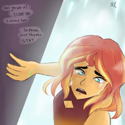 Size: 1080x1080 | Tagged: safe, artist:_denart, artist:rapunzelights, imported from derpibooru, sunset shimmer, equestria girls, catra, clothes, female, looking down, offscreen character, open mouth, she-ra and the princesses of power, solo, talking