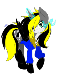 Size: 3000x4000 | Tagged: safe, artist:juliet-gwolf18, imported from derpibooru, oc, oc only, oc:juliet, alicorn, pony, alicorn oc, clothes, cosplay, costume, eyelashes, female, glowing horn, grin, hoodie, hoof shoes, horn, mare, one eye closed, sans (undertale), smiling, solo, sombra eyes, undertale, wings, wink