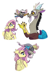 Size: 700x1022 | Tagged: safe, artist:celestial-rainstorm, imported from derpibooru, discord, fluttershy, oc, oc:athena, draconequus, hybrid, pony, discoshy, female, interspecies offspring, male, offspring, parent:discord, parent:fluttershy, parents:discoshy, shipping, simple background, story included, straight, white background