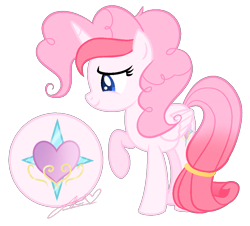 Size: 1041x940 | Tagged: safe, artist:muhammad yunus, imported from derpibooru, oc, oc:strawberries, alicorn, pony, alicorn oc, base used, cutie mark, female, horn, mare, not pinkie pie, simple background, smiling, solo, transparent background, wings