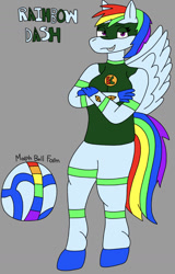 Size: 750x1173 | Tagged: safe, artist:bradythefnaffan, imported from derpibooru, rainbow dash, anthro, pegasus, pony, unguligrade anthro, ball, female, mare, morph ball, rainball, solo