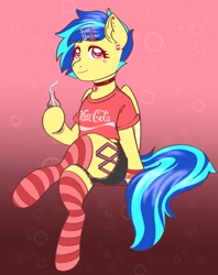 Size: 2500x3149 | Tagged: safe, artist:koapony, imported from derpibooru, oc, oc only, oc:koa, pegasus, pony, bipedal, clothes, coca-cola, crossed legs, gradient background, shorts, sitting, socks, solo, striped socks