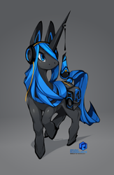 Size: 2485x3810 | Tagged: safe, artist:tysontan, imported from derpibooru, oc, oc only, oc:azura ruisselante, pony, unicorn, female, high res, horn, mare, microphone, smiling, solo, unicorn oc