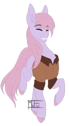 Size: 2058x3726 | Tagged: safe, artist:minelvi, imported from derpibooru, oc, oc only, earth pony, pony, clothes, colored hooves, ear fluff, earth pony oc, eyes closed, grin, raised hoof, signature, simple background, smiling, solo, transparent background