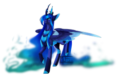 Size: 5906x3937 | Tagged: safe, artist:minelvi, imported from derpibooru, oc, oc only, alicorn, pony, alicorn oc, colored hooves, ethereal mane, horn, raised hoof, signature, simple background, solo, starry mane, transparent background, wings