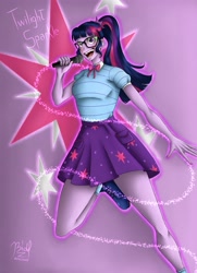 Size: 2893x3996 | Tagged: safe, artist:bidzinha, imported from derpibooru, sci-twi, twilight sparkle, equestria girls, clothes, microphone, open mouth, shoes, singing, skirt, solo, teeth
