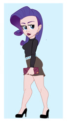 Size: 492x900 | Tagged: safe, artist:bubblenote, imported from derpibooru, rarity, human, breasts, busty rarity, clothes, dress, ear piercing, earring, female, high heels, humanized, jewelry, piercing, purse, shoes, simple background, solo, stiletto heels