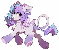 Size: 4096x3510 | Tagged: safe, artist:kirionek, imported from derpibooru, pony, :p, chest fluff, choker, ear fluff, eyelashes, fairy wings, horn, leonine tail, looking back, simple background, solo, tongue out, underhoof, white background, wings
