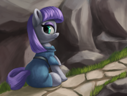 Size: 4000x3000 | Tagged: safe, artist:flusanix, imported from derpibooru, maud pie, earth pony, pony, clothes, dress, female, looking back, mare, sitting, solo