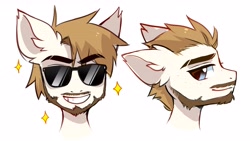 Size: 4096x2304 | Tagged: safe, artist:kirionek, imported from derpibooru, oc, oc only, oc:johnny silverhand, pony, beard, blonde, bust, ear fluff, facial hair, male, portrait, simple background, sketch, sketch dump, smiling, solo, stallion, sunglasses, white background