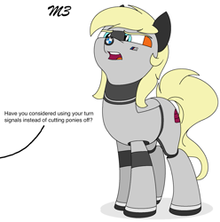 Size: 965x971 | Tagged: safe, artist:ethanchang, imported from derpibooru, original species, pony, 1st awesome platoon, bmw, bmw m3, car pony, dialogue, female, mare, offscreen character, ponified, solo