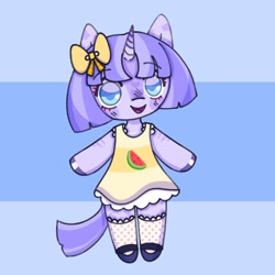 Size: 2000x2000 | Tagged: safe, artist:rabidmomento, imported from derpibooru, oc, oc only, oc:moonlight meadow, anthro, unicorn, clothes, cute, dress, full body, fullbody, horn, oc please do not use, ocbetes, pastel, solo, unicorn oc