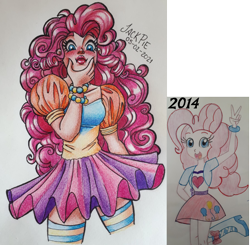 Size: 1792x1756 | Tagged: safe, artist:jack-pie, imported from derpibooru, pinkie pie, human, equestria girls, humanized, redraw, traditional art