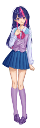 Size: 1290x4092 | Tagged: safe, artist:erim-kawamori, imported from derpibooru, twilight sparkle, human, clothes, humanized, shoes, simple background, skirt, socks, solo, thigh highs, transparent background, vest