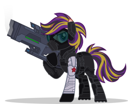 Size: 1280x1042 | Tagged: safe, artist:mlp-trailgrazer, imported from derpibooru, oc, oc only, oc:brass scribe, pony, armor, broken horn, horn, male, simple background, solo, stallion, transparent background, weapon, winter soldier