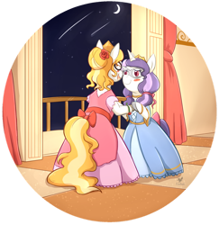 Size: 1024x1053 | Tagged: safe, artist:foxhatart, imported from derpibooru, oc, oc only, oc:iris, oc:maple, anthro, pony, clothes, dress, female, mare, mask