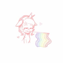 Size: 612x612 | Tagged: safe, artist:cinnavee, imported from derpibooru, oc, oc only, pony, unicorn, bust, eyes closed, flag, gay pride flag, heart, horn, mouth hold, pride, pride flag, simple background, smiling, solo, unicorn oc, white background