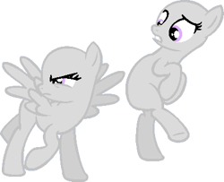 Size: 423x344 | Tagged: safe, artist:maddieadopts, imported from derpibooru, oc, oc only, earth pony, pegasus, angry, bald, base, duo, earth pony oc, eyelashes, female, looking back, mare, pegasus oc, scared, simple background, suspicious, transparent background, underhoof, wings