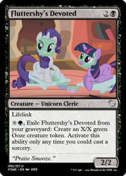 Size: 375x523 | Tagged: safe, edit, imported from derpibooru, rarity, twilight sparkle, friendship is witchcraft, look before you sleep, ccg, golden oaks library, implied smooze, magic the gathering, mud mask, pillow, trading card, trading card edit