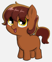 Size: 528x637 | Tagged: safe, artist:heretichesh, imported from derpibooru, oc, oc only, oc:garnet gold, earth pony, pony, blushing, female, filly, happy, offspring, parent:oc:flint spark, parent:oc:ruby rouge, parents:oc x oc, smol, solo