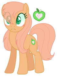 Size: 1059x1417 | Tagged: safe, artist:fmdama, imported from derpibooru, oc, oc only, earth pony, pony, blushing, cutie mark, earth pony oc, eye clipping through hair, female, filly, offspring, parent:big macintosh, parent:fluttershy, parents:fluttermac, simple background, white background