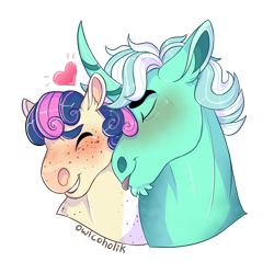 Size: 1500x1494 | Tagged: safe, artist:owlcoholik, imported from derpibooru, bon bon, lyra heartstrings, sweetie drops, pony, blushing, bust, female, hoers, lesbian, lyrabon, portrait, shipping, simple background, tongue out, transparent background