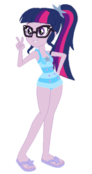Size: 301x569 | Tagged: safe, artist:selenaede, artist:unicornsmile, imported from derpibooru, sci-twi, twilight sparkle, human, equestria girls, 1000 hours in ms paint, base used, clothes, feet, female, hand on hip, luau, one-piece swimsuit, peace sign, pose, sandals, simple background, solo, swimsuit, white background