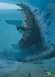 Size: 1955x2732 | Tagged: safe, artist:lordshrekzilla20, imported from derpibooru, bon bon, sweetie drops, kaiju, fanfic:the one true king, atomic breath, fanfic art, godzilla, godzilla (series), godzilla: king of the monsters 2019, monsterverse, snow, story included