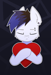 Size: 1400x2048 | Tagged: safe, artist:keupoz, imported from derpibooru, oc, oc only, oc:keupoz, earth pony, abstract background, earth pony oc, heart, piercing