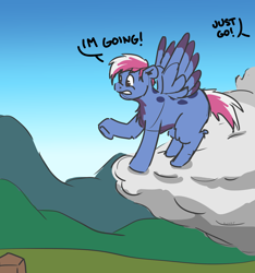 Size: 3000x3200 | Tagged: safe, artist:applejackofalltrades, imported from derpibooru, oc, oc only, oc:winged jay, unnamed oc, pegasus, pony, blank flank, cloud, doodle, on a cloud, scared, solo, wings