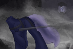 Size: 2000x1333 | Tagged: safe, artist:ahorseofcourse, imported from ponybooru, the headless horse (character), dullahan, coach, disembodied head, fog, headless, raised hoof, raised leg, solo