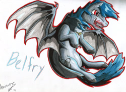 Size: 1997x1469 | Tagged: safe, artist:armorwing, imported from derpibooru, oc, oc only, oc:belfry, bat pony, pony, bat pony oc, bat wings, blood, flying, male, signature, simple background, stallion, traditional art, unshorn fetlocks, white background, wings