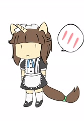 Size: 1272x1907 | Tagged: safe, artist:aleuoliver, artist:aleurajan, imported from derpibooru, oc, oc only, anthro, unicorn, clothes, frown, horn, maid, maid headdress, pictogram, simple background, solo, unicorn oc, white background