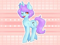 Size: 1024x768 | Tagged: safe, artist:cinnavee, imported from derpibooru, oc, oc only, pony, unicorn, :p, abstract background, chest fluff, horn, one eye closed, solo, tongue out, unicorn oc, wink