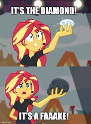 Size: 500x683 | Tagged: safe, edit, edited screencap, imported from derpibooru, screencap, sunset shimmer, equestria girls, equestria girls series, opening night, caption, cropped, diamond, director shimmer, female, hamlet, it's a fake, meme, mighty morphin power rangers, opening night: sunset shimmer, quote, soliloquy, solo, text, william shakespeare