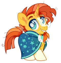 Size: 842x881 | Tagged: safe, artist:yokokinawa, imported from derpibooru, sunburst, pony, unicorn, cape, chibi, cloak, clothes, coat markings, cute, facial hair, glasses, simple background, smiling, socks (coat markings), solo, sunbetes, sunburst's cloak, white background