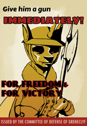 Size: 3120x4508 | Tagged: safe, imported from derpibooru, changeling, equestria at war mod, axe, clothes, halberd, military uniform, poster parody, propaganda parody, propaganda poster, soldier, style emulation, uniform, weapon