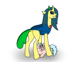 Size: 1000x800 | Tagged: safe, artist:whistle blossom, imported from derpibooru, cozy glow, queen chrysalis, alicorn, changedling, changeling, changeling queen, pony, angry, bugbutt, butt, dock, duo, female, filly, foal, freckles, plot, purified chrysalis, simple background, white background