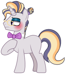 Size: 1100x1228 | Tagged: safe, artist:princess-kitsune-tsu, artist:venomous-cookietwt, imported from derpibooru, oc, oc only, pony, unicorn, base used, blushing, bowtie, male, offspring, parent:king sombra, parent:princess celestia, parents:celestibra, simple background, solo, stallion, transparent background