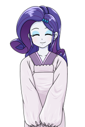 Size: 848x1268 | Tagged: safe, artist:batipin, imported from derpibooru, rarity, equestria girls, apron, clothes, cute, eyes closed, female, kappogi, raribetes, simple background, smiling, solo, transparent background