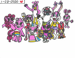 Size: 1280x988 | Tagged: safe, artist:worldofcaitlyn, imported from derpibooru, pinkie pie, stella lashes, anthro, bear, bird, butterfly, cat, earth pony, hedgehog, human, hybrid, pony, rabbit, unicorn, 2020, amy rose, angry birds, animal, babs bunny, blossom (powerpuff girls), care bears, cheer bear, crossover, galah, lego, pink, poppy, princess poppy, rainbow butterfly unicorn kitty, sonic the hedgehog (series), stella, stella (angry birds), the angry birds movie, the lego movie, the powerpuff girls, tiny toon adventures, trolls, unikitty, unikitty!, yin yang yo