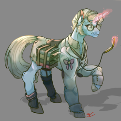 Size: 8661x8661 | Tagged: safe, artist:sourcherry, imported from derpibooru, oc, oc only, oc:page turner, pony, unicorn, fallout equestria, fallout equestria: red 36, absurd resolution, book, clothes, commission, fanfic art, followers, glasses, hipposandals, lab coat, magic, sideburns, socks, solo, telekinesis
