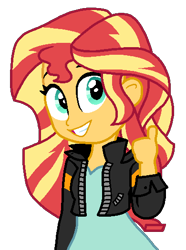 Size: 390x525 | Tagged: safe, artist:jario, derpibooru exclusive, imported from derpibooru, sunset shimmer, human, equestria girls, digital art, female, grin, looking at you, simple background, smiling, solo, thumbs up, transparent background